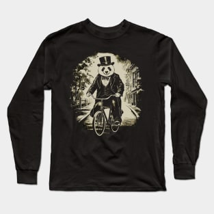 Victorian Panda Cycling on Vintage Bicycle Funny Cyclist MTB Long Sleeve T-Shirt